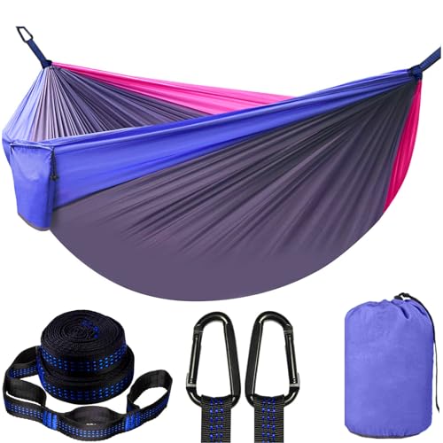 Camping Hammock, Double Hammock with 2 Tree Straps(16+2 Loops), Two Person Hammocks with 210T Nylon Parachute Portable Lightweight Hammock for Backpacking, Outdoor, Beach, Travel, Hiking, Backyard