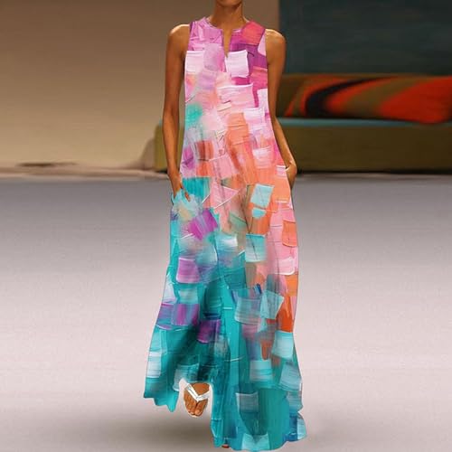 Summer Dresses for Women Casual Summer Crew Neck Sleeveless Vitnage Floral Dress for Women Plus Size Printed Sundress