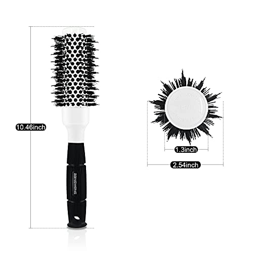 Round Brush For Blow Drying, Nano Tech Thermal Ceramic Ionic, Ball Tip Round Barrel Hair Brushes For Styling, 2 Clips and 1 Comb Included (2.54 inch with Bristles & Barrel 1.3 inch)…