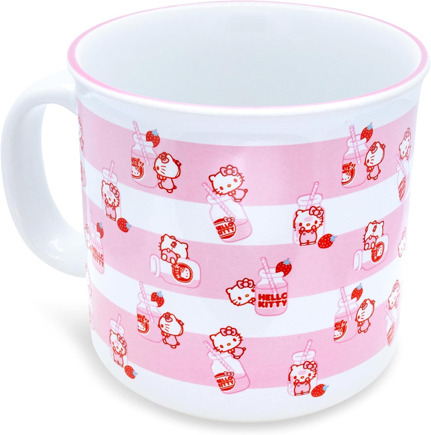 Silver Buffalo Sanrio Hello Kitty Strawberry Milk Ceramic Camper Mug | BPA-Free Coffee Cup For Espresso, Tea, Cocoa | Holds 20 Ounces