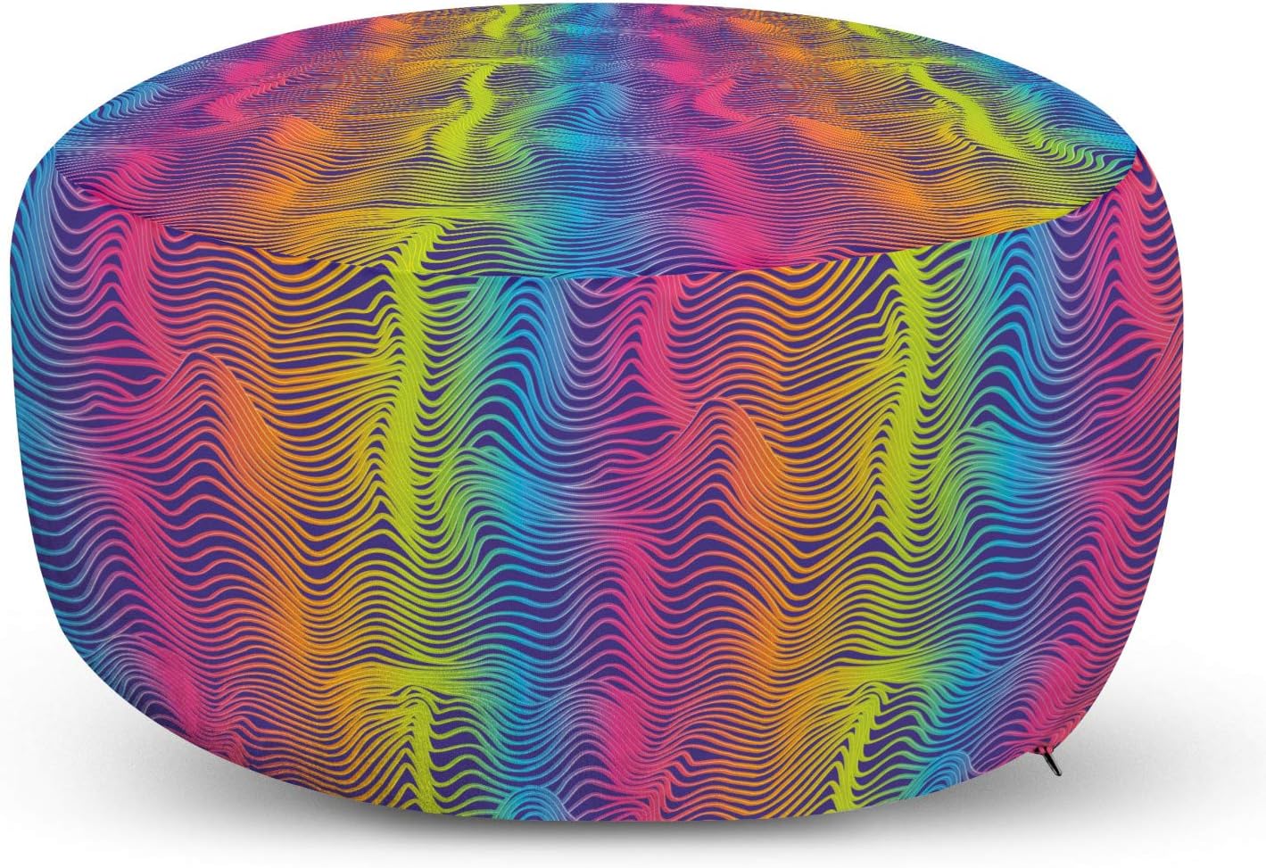Ambesonne Colorful Pouf Cover with Zipper, Abstract Wavy Stripes in Rainbow Tones Gradient Modern Fashion Horizontal Lines, Soft Decorative Fabric Unstuffed Case, 30