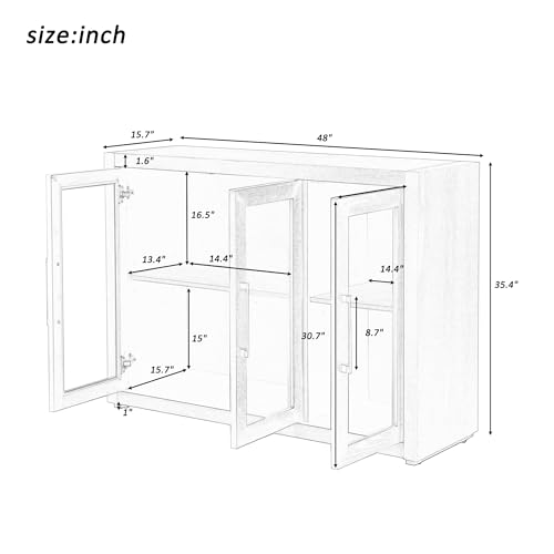 Modern Design Console Table with MDF and Pine Wood Construction, Entryway Table with 3 Tempered Glass Doors and Adjustable Shelf for Living Room,Study and Entrance(Gray)