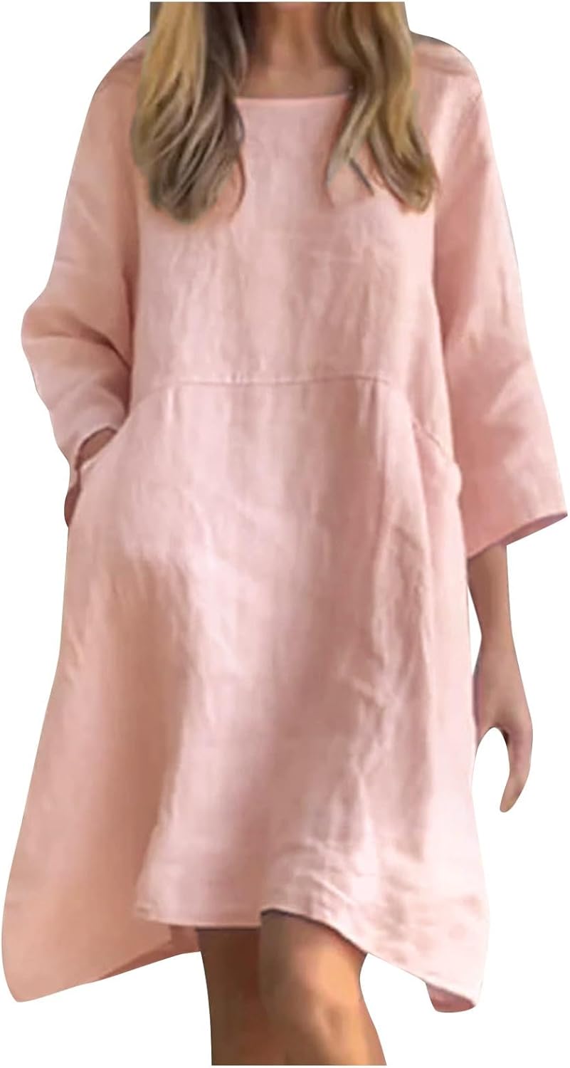 XJYIOEWT Athletic Dress for Women Plus,Women's Summer Fresh and Sweet Cropped Sleeve Solid Color Loose