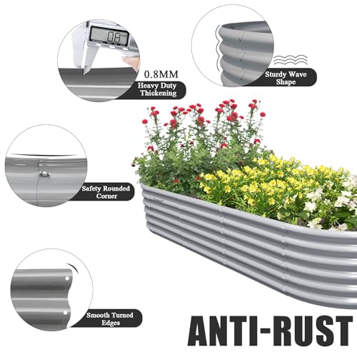2 Pack 8x3x1.5FT Galvanized Raised Garden Bed Kit Oval Metal Ground Planter Box Outdoor Bottomless Planter Raised Beds for Vegetables Flowers Herbs Fruits, Gray