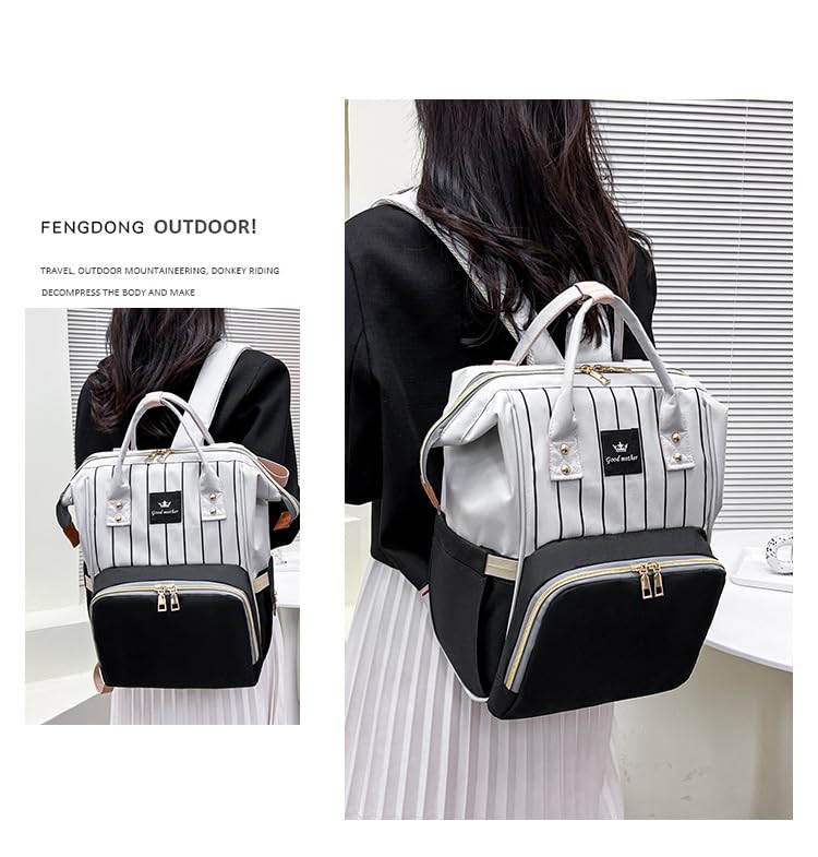 Diaper Bag Backpack, Waterproof Travel Backpack with 3 Insulated Pockets and a Wet Pocket and Stroller Straps (Black)