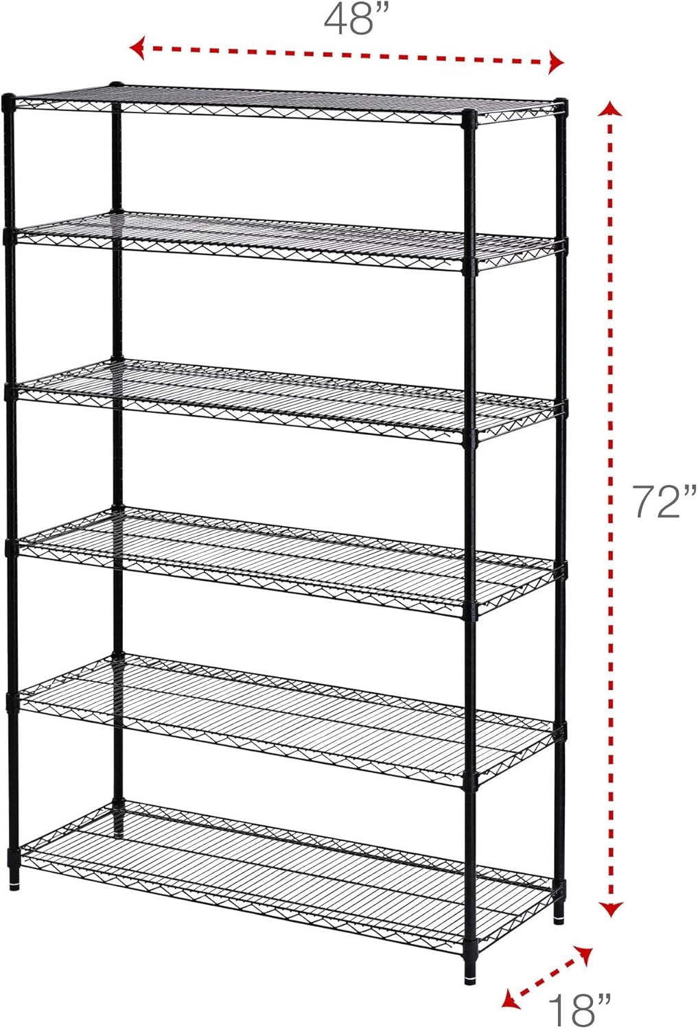 Alera ALESW664818BL NSF Certified 6-Shelf 48 in. x 18 in. x 72 in. Wire Shelving Kit - Black