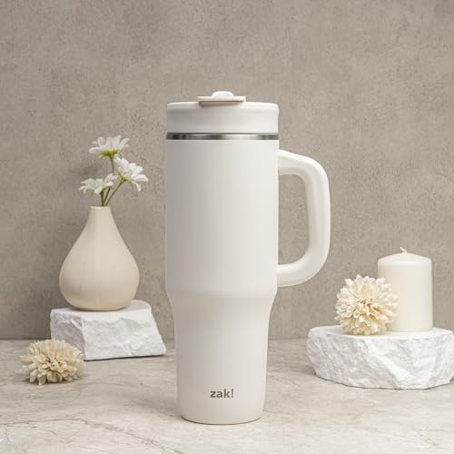 Zak Designs Harmony 2-in-1 Coffee Tumbler for Travel or At Home, 40oz Recycled Stainless Steel is Leak-Proof When Closed and Vacuum Insulated with Handle (Ebony Black)