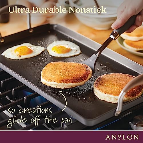 Anolon Advanced Home Hard Anodized Nonstick Deep Square Grill/Griddle Pan with Pour Spouts, 11 Inch, Onyx