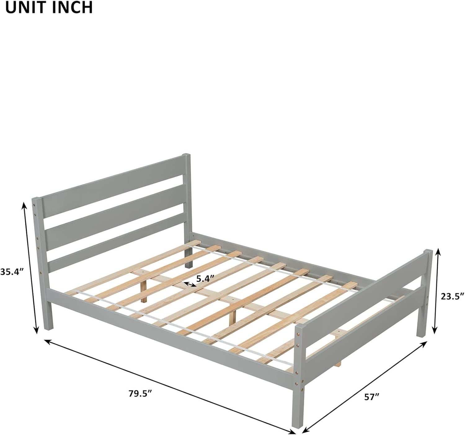Full Bed Frame Wood Platform Bed Full Size with Headboard and Footboard Gray Beds Frame for Kids Boys Girls Teens, Slat Supports, No Box Spring Needed