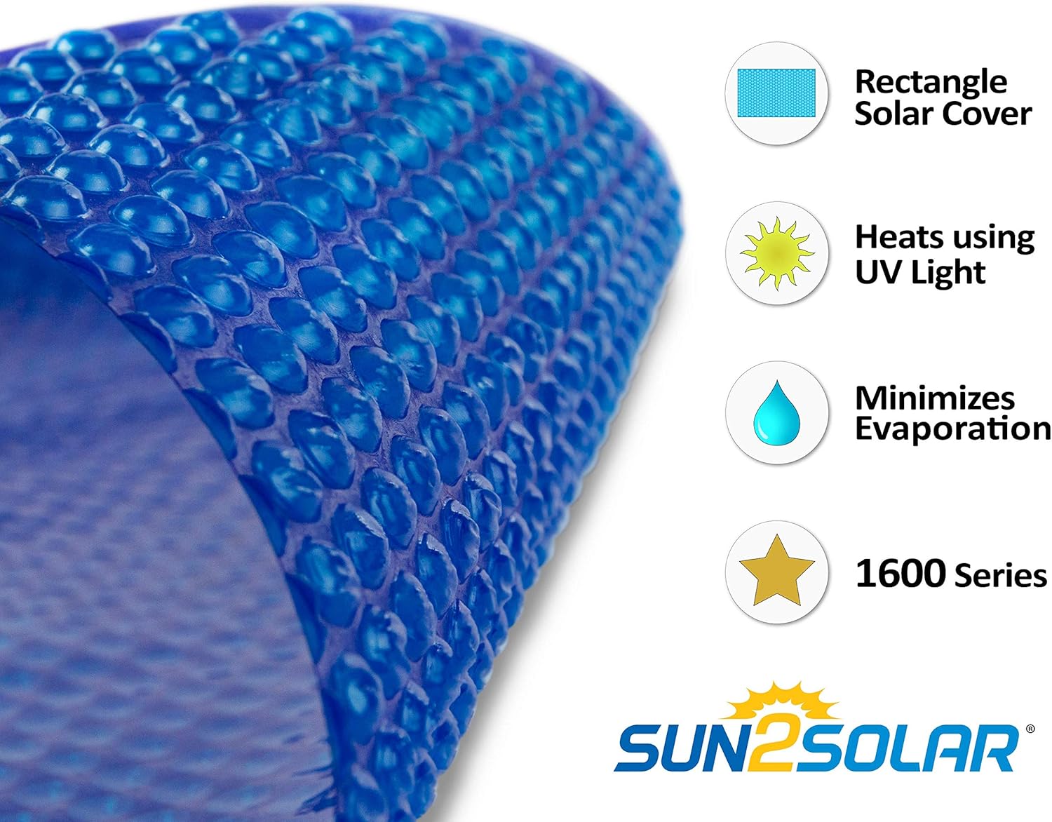 Sun2Solar Blue 22-Foot-by-44-Foot Rectangle Solar Cover | 1600 Series | Heat Retaining Blanket for In-Ground and above-Ground Rectangular Swimming Pools | Use Sun to Heat Pool | Bubble-Side Down