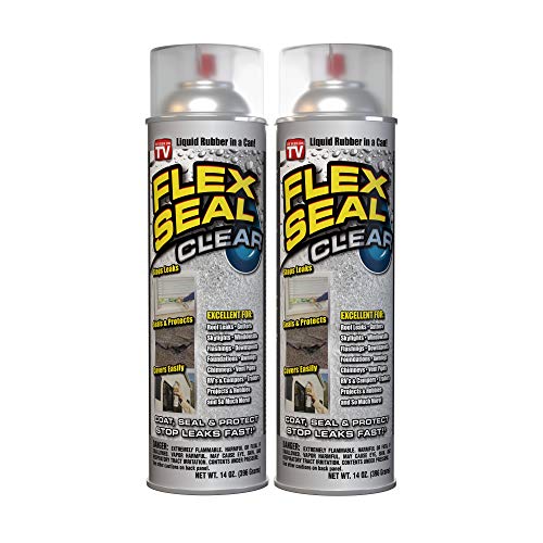 Flex Seal, 14 oz, 2-Pack, White, Stop Leaks Instantly, Waterproof Rubber Spray On Sealant Coating, Perfect for Gutters, Wood, RV, Campers, Roof Repair, Skylights, Windows, and More