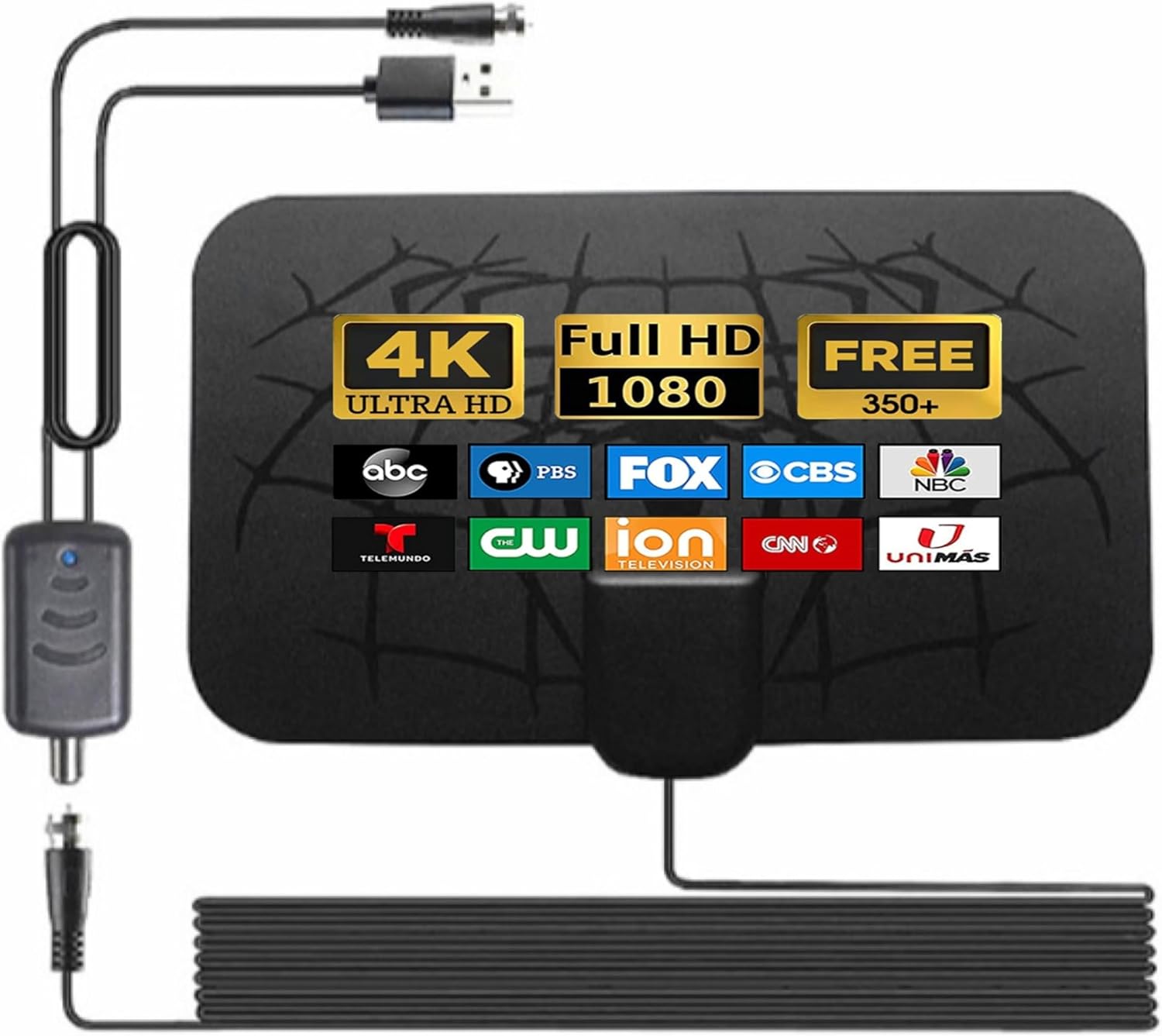 Digital TV Antenna, 350+ Miles Long Range Indoor Outdoor Antenna Amplifier, Support All 4K 1080p VHF UHF Fire TV Stick Full HD Smart HDTVs/Old Television - Powerful Signal Booster, 9.8 FT HDTV Cable