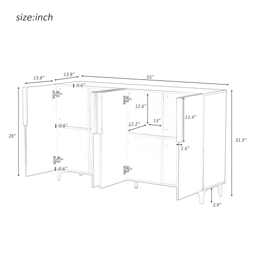 Light Luxury Storage Cabinet with 4 Doors and Adjustable Shelves, Modern Accent Buffet Sideboard with Metal Legs, Light Luxury Designed Console Sofa Table for Living Room, Study, Hallway, Black