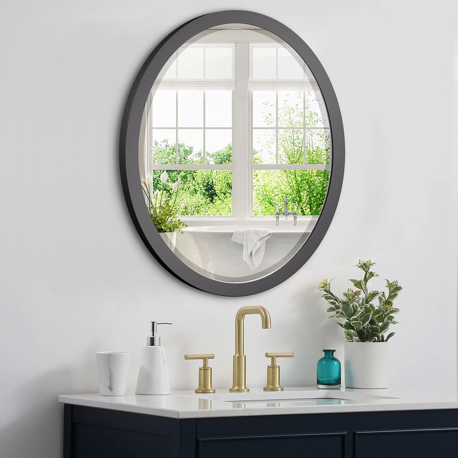 Oval Wall Mirror 23x29 Inch Matte Black Metal Frame Decorative Wall Mounted Mirrors for Vanity, Bathroom, Entryway, Living Room, Bedroom