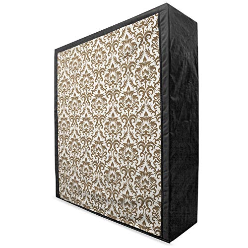 Ambesonne Damask Portable Fabric Wardrobe, Floral Damask Featuring Scrolled Motifs Antique Victorian Style Old Country, Clothing Organizer and Storage Closet with Shelves, 42.5