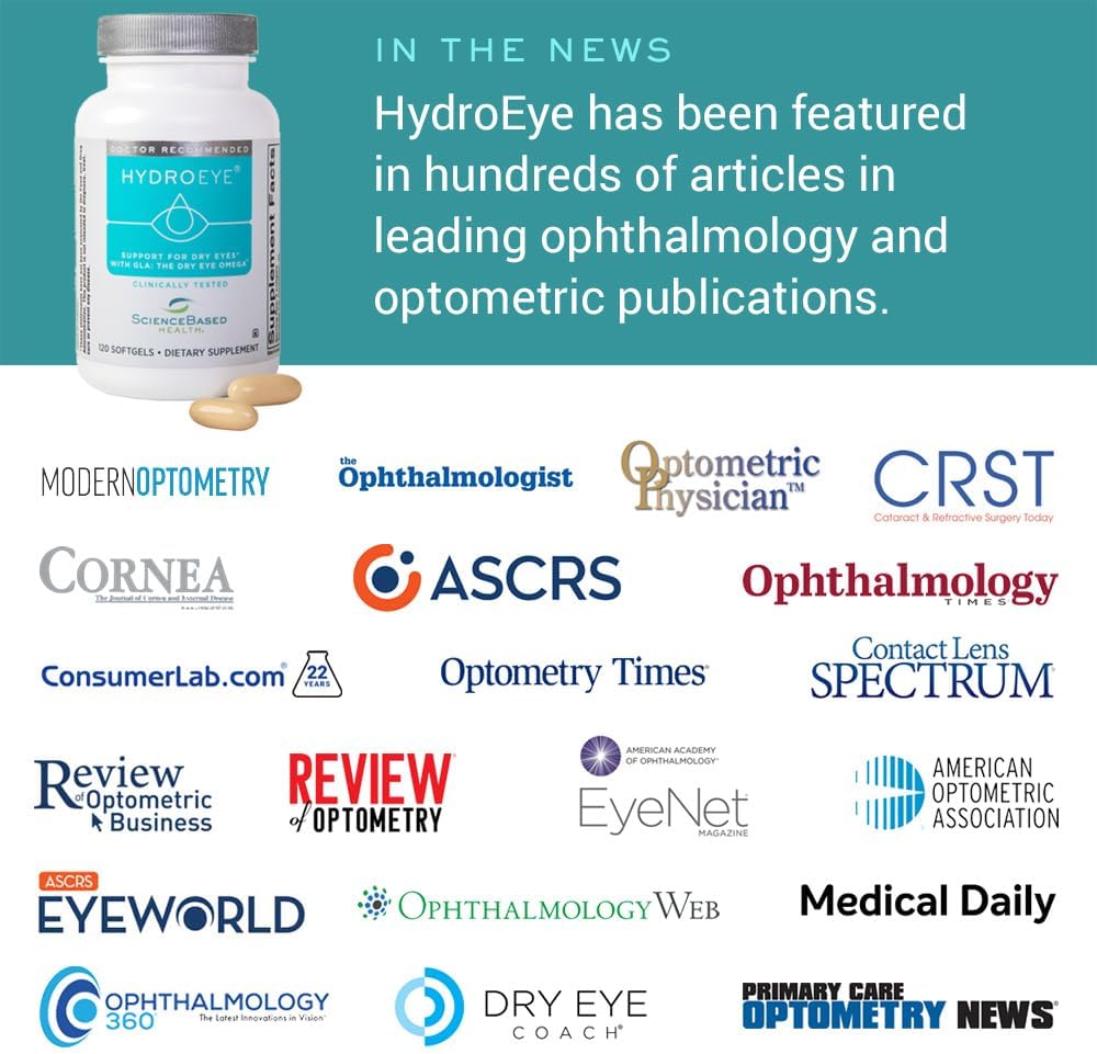 HydroEye Softgels - Dry Eye Relief - Features GLA, EPA, DHA and Other Key Nutrients - 120 Count