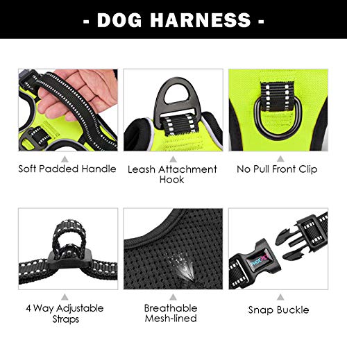 PHOEPET Reflective Dog Harness Large Breed Adjustable No Pull Vest with with Handle 2 Metal Rings 3 Buckles [Easy to Put on & Take off](L, Black)