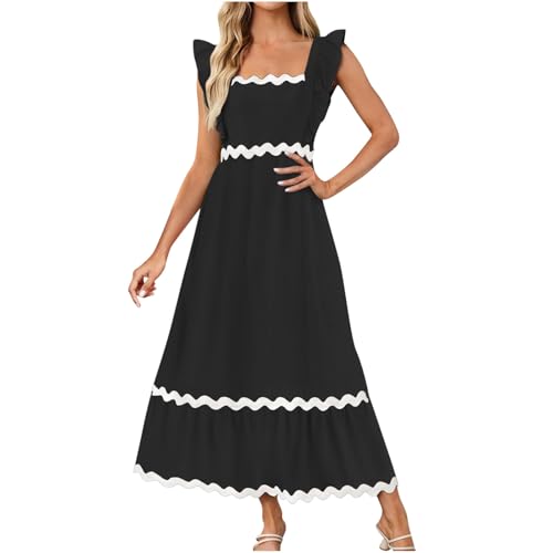 Women's Sleeveless Ruffle Dresses Cute Party Dress Flowy Maxi Dress Casual Boho Floral Sundress Beach A-Line Dress