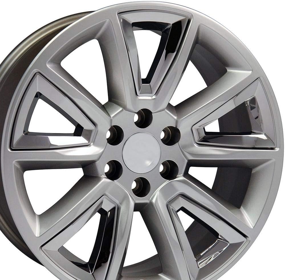 OE Wheels LLC 20 inch Rim Fits 6x139.7 Silverado Suburban Tahoe Sierra Yukon Escalade CV73 20x8.5 Hyper Black with Chrome Insert Wheels Hollander: 5696