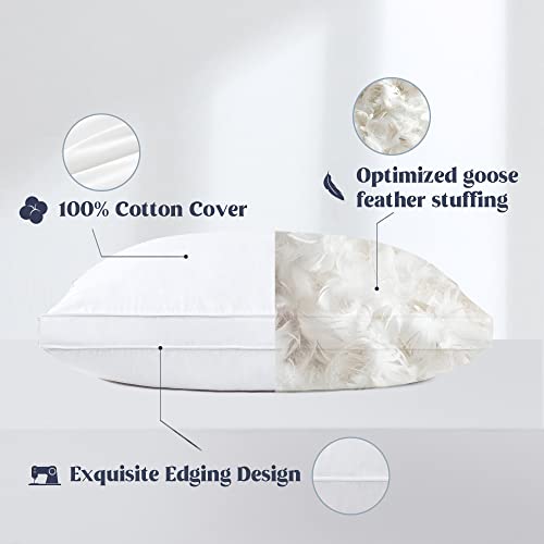 puredown® Goose Feathers and Down Pillows, White Bed Pillows for Sleeping, 100% Cotton Cover Hotel Collection, King Size Set of 2
