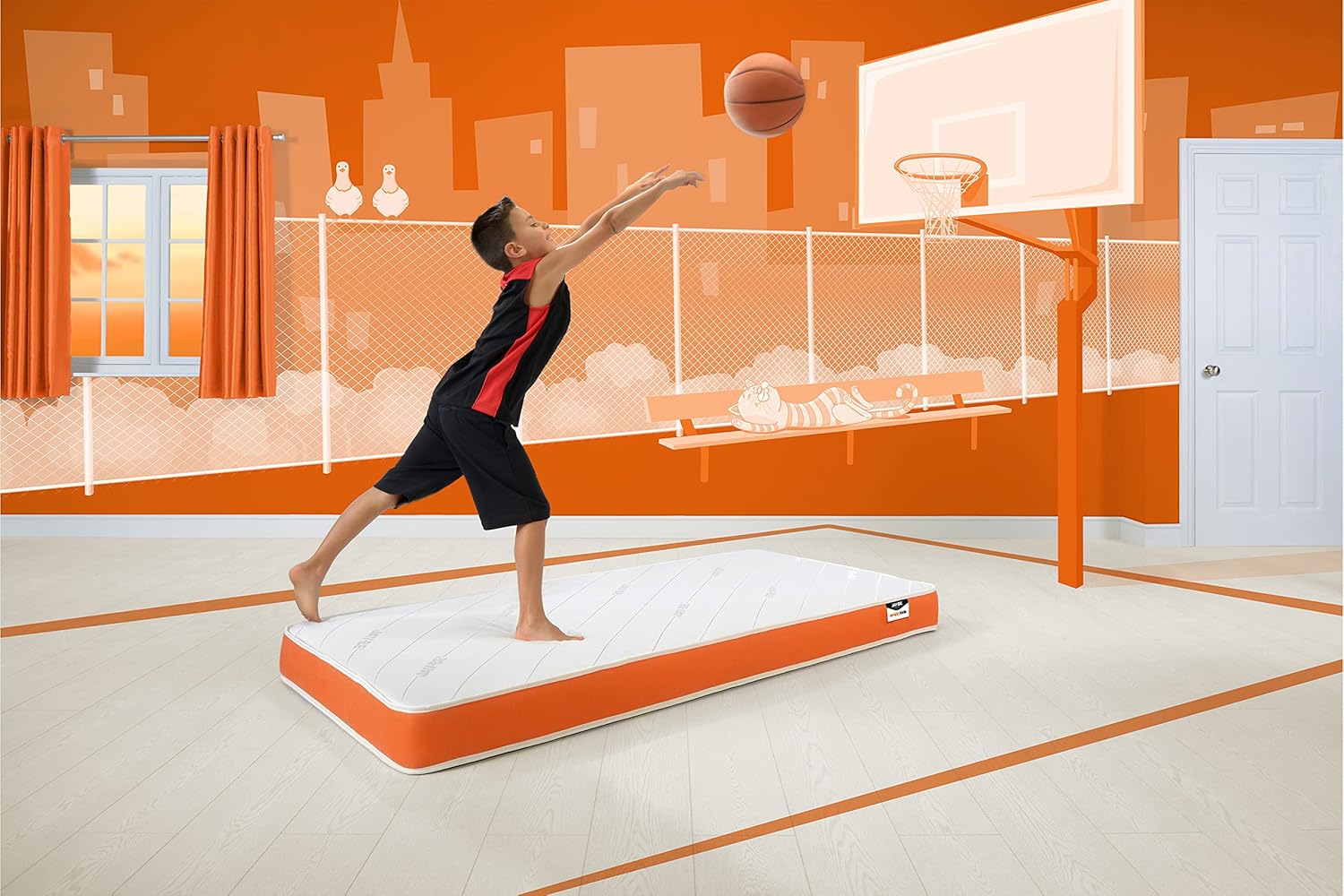 Mattress Simply Kids Sprung Mattress, Bed in a Box - Foam Free - Twin Single, White and Orange