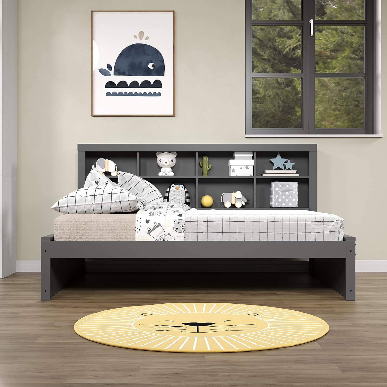 Donco Kids Equable Modern Full Bookcase Daybed in Dark Grey Finish