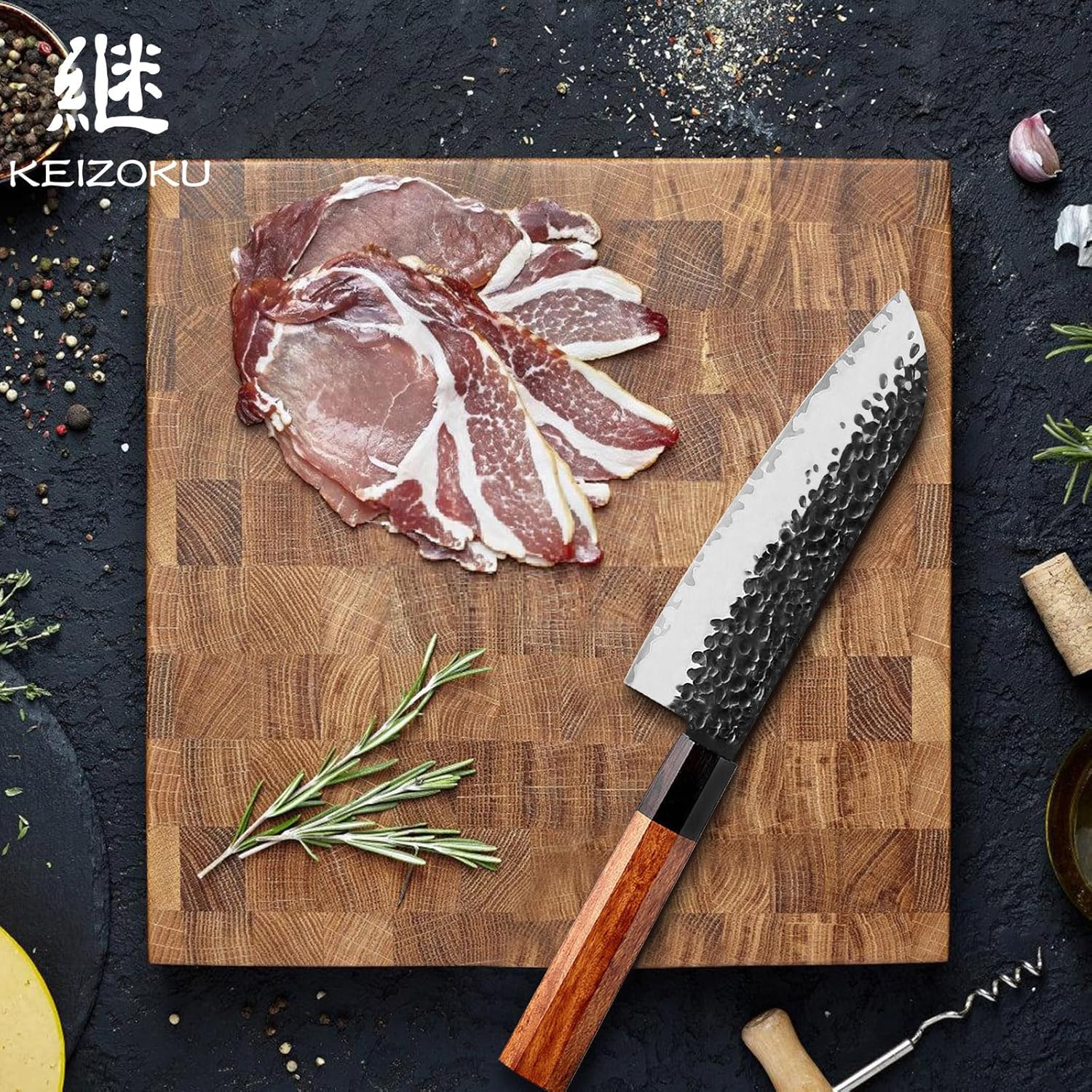 Gyuto Santoku Knife, Japanese Chefs Knife 7 Inch, Ultra Sharp 3 Layers 9CR18MOV High Carbon Steel Kitchen Knives, Professional Hand Hammered Sushi Knife (7 Inch Santoku Chef Knife)