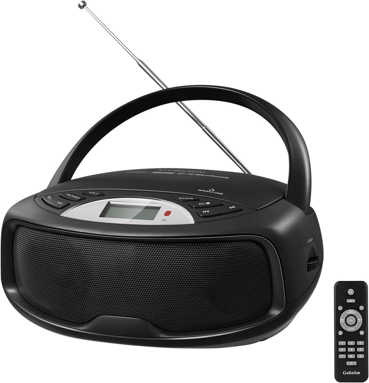 Gelielim Portable CD Player Bluetooth Boombox, FM Radio with Remote, Karaoke, Playback CD/MP3, Front Aux-in Port, Headphone Jack, Tiny Body, LCD Display, Supported AC/DC