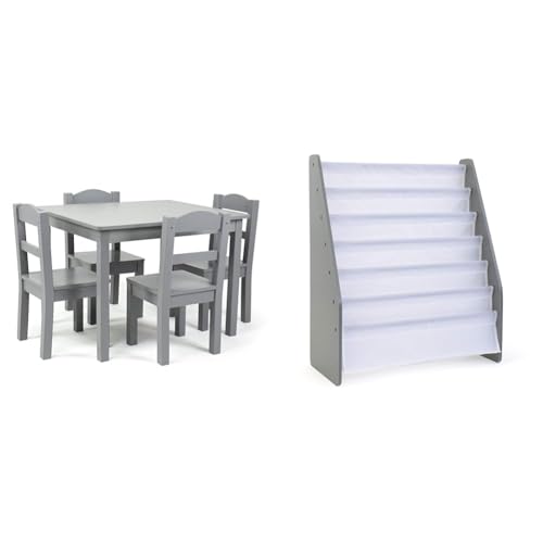 Humble Crew Kids Wood Table and 4 Chair Set, Grey