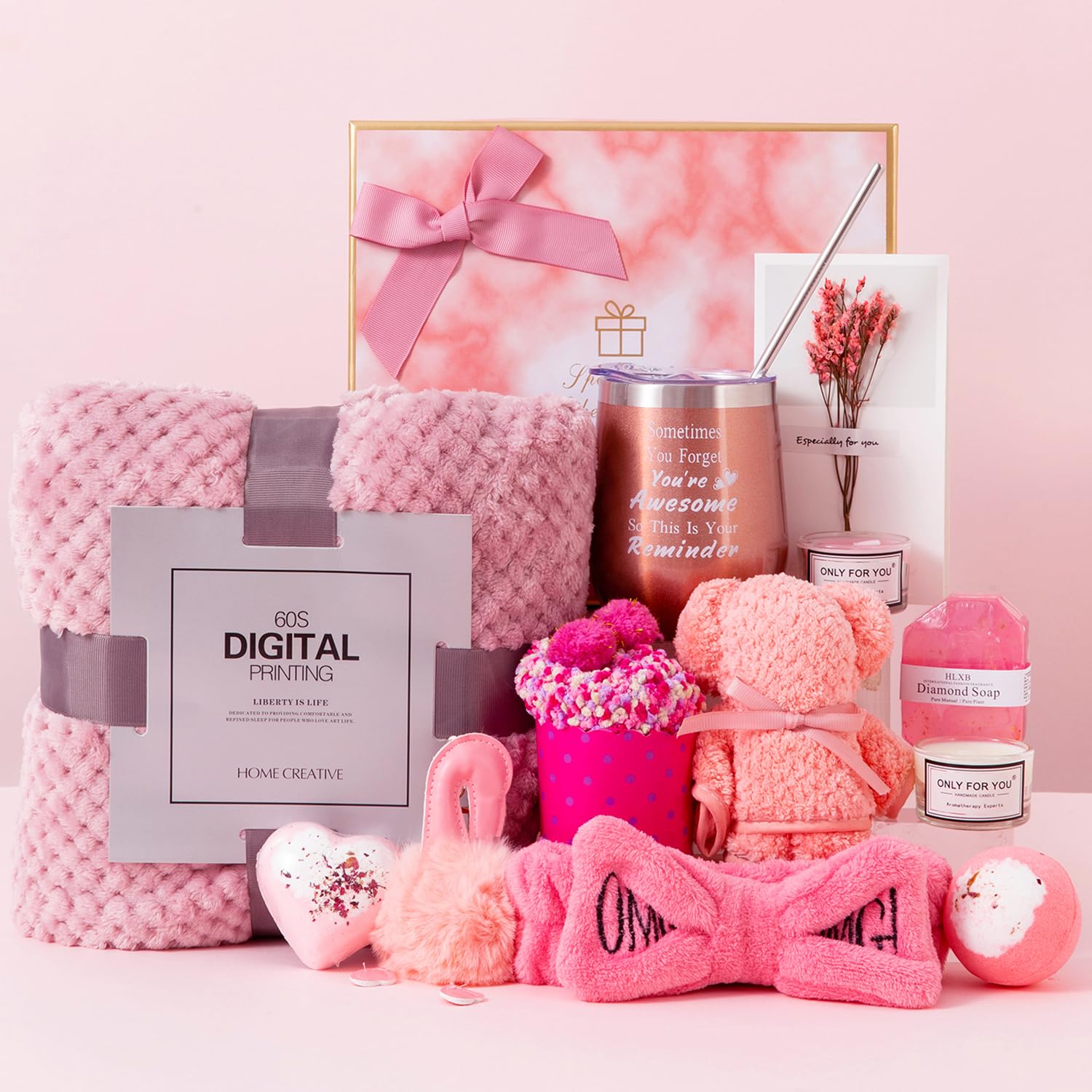 Birthday Gifts for Women,Pink Gifts Box for Women Gifts Basket Care Package Get Well Soon Gifts Relaxing Set Self Care Gifts Unique Gifts Box Birthday Presents Female Friendship Gifts for Mom Sister