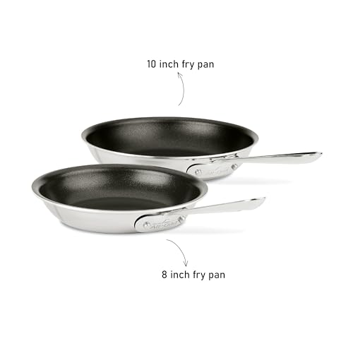 All-Clad D3 3-Ply Stainless Steel Non Stick Fry Pan Set 2 Piece, 8 and 10 Inch, Induction, Oven Broiler Safe 500F, Skillets, Nonstick Frying Pans, Pots and Pans Set, Kitchen, Cookware, Home, Silver