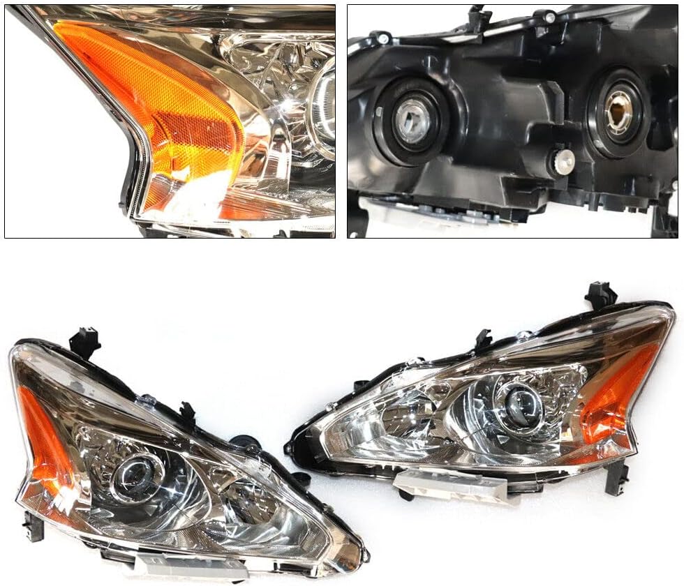 Headlight Assembly Fit for Nissan Altima Sedan 2013 2014 2015, Projector Headlamp with Amber Reflector, Driver & Passenger Side (Left+Right)