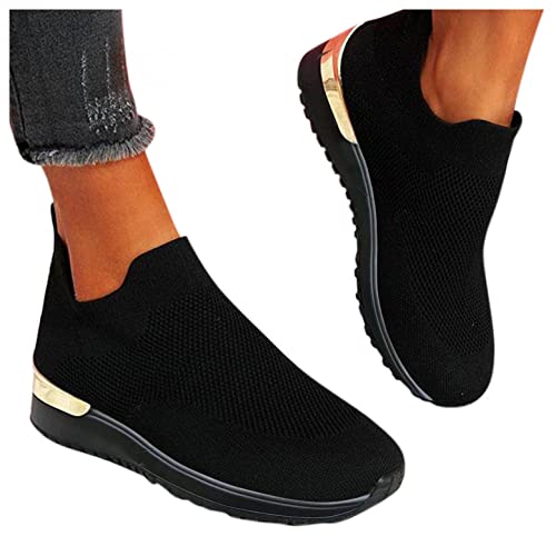 Womens Mesh Sock Walking Running Shoes Slip On Comfort Fashion Sneakers Non-Slip Memory Foam Arch Support Breathable Tennis Casual Walking Shoes Lightweight Soft Air Cushion Platform Loafers