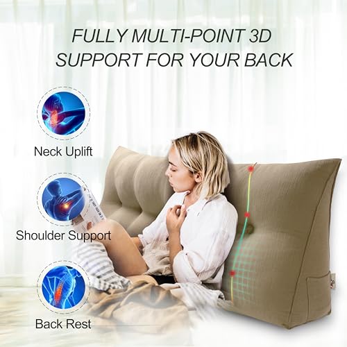WOWMAX Large Bolster Triangular Positioning Support Reading Backrest Wedge Pillow Headboard Pillow for Day Bed Bunk Bed with Removable Cover, Gifts for Mom, Cotton Linen Lavender California King