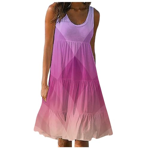 Eduavar Mini Dresses for Women Summer, Sundresses for Women Casual Beach Mini Dress Gradient Print Sleeveless Tank Dress