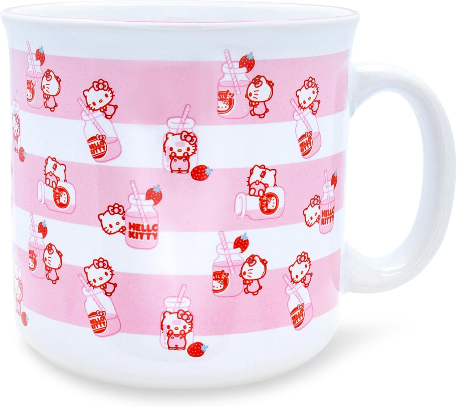 Silver Buffalo Sanrio Hello Kitty Strawberry Milk Ceramic Camper Mug | BPA-Free Coffee Cup For Espresso, Tea, Cocoa | Holds 20 Ounces