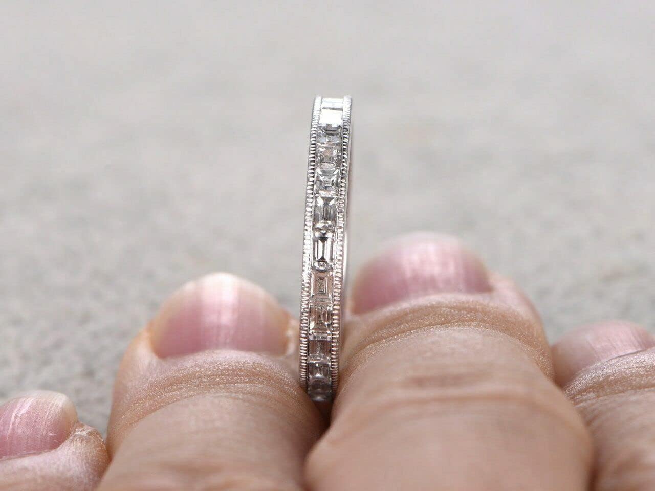 2ct Baguette Cut Moissanite Wedding Band Channel Set Eternity White Gold Plated