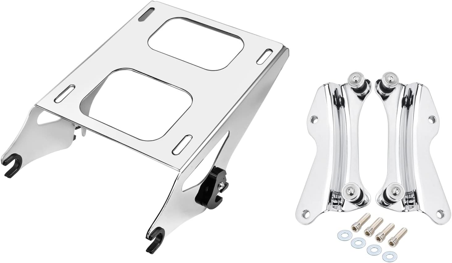 Amazicha Detachable 2 Two Up Tour Pack Pak Luggage Rack Mounting Rack + 4 Point Docking Hardware Kit Compatible for Harley Touring Street Glide/Electra Glide/Road Glide/Road King 14-Up(Chrome)