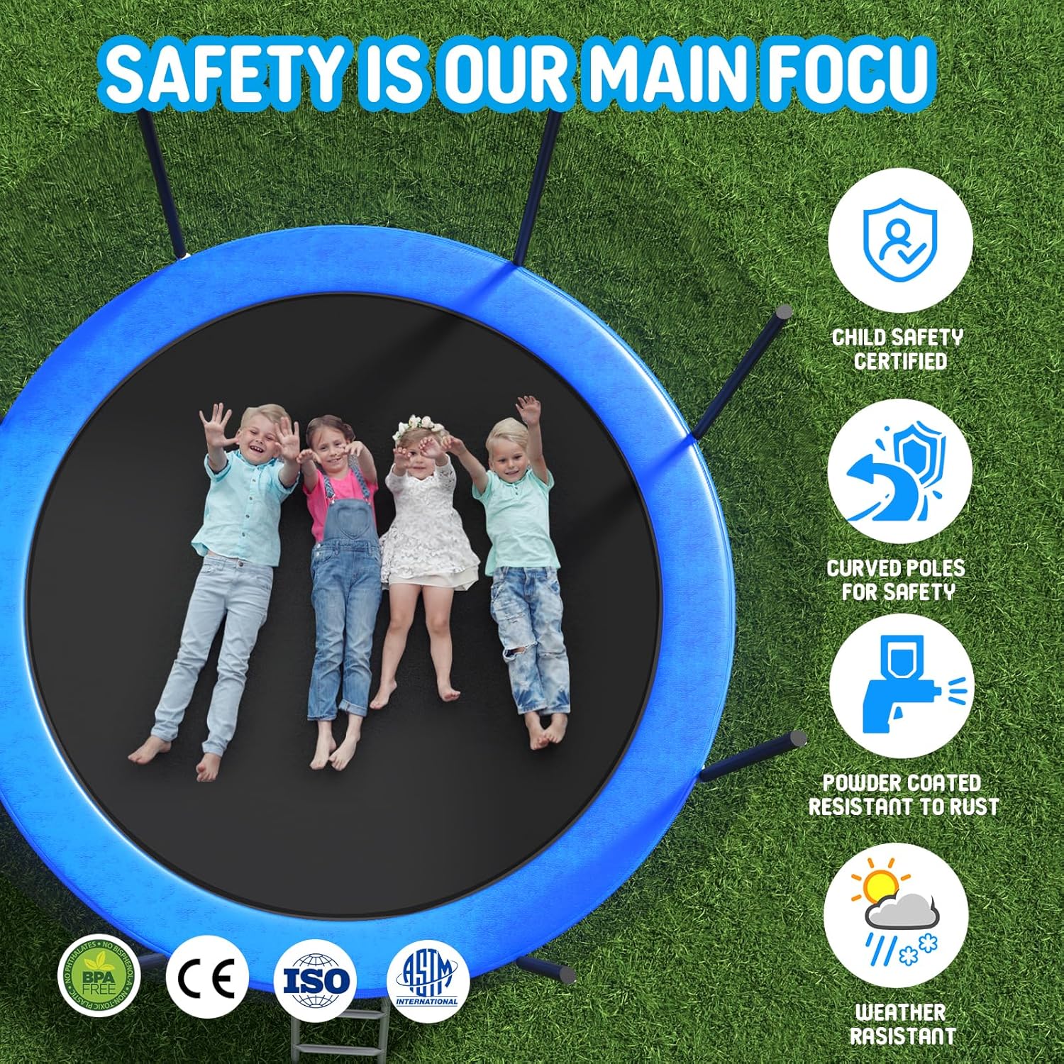 12FT Trampoline for Kids with Safety Enclosure Net, Basketball Hoop, Ladder, 12 FT Round Outdoor Recreational Trampolinec in Family Backyard,Outdoor Trampolines for Boys and Girls