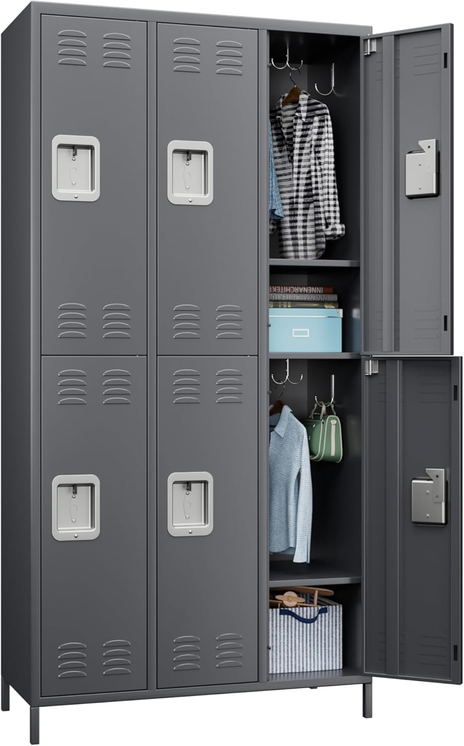 Metal Lockers for Employees with Lock,Locker Storage Cabinet with 18 Hooks&6 Doors,Steel Locker Cabinet for Employees Dormitory School Office Gym Home,Assembly Required(Dark Grey)…