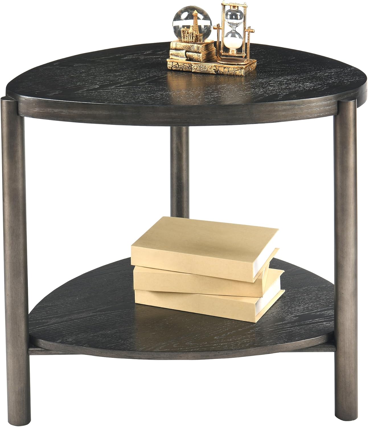 Wooden Side Table with Two-Tier Storage, Elegant Teardrop Shape End Table with Three Solid Wood Legs, Modern Design Bedside Tables for Couch, Living Room, Dedroom and Study Room BZT777BK