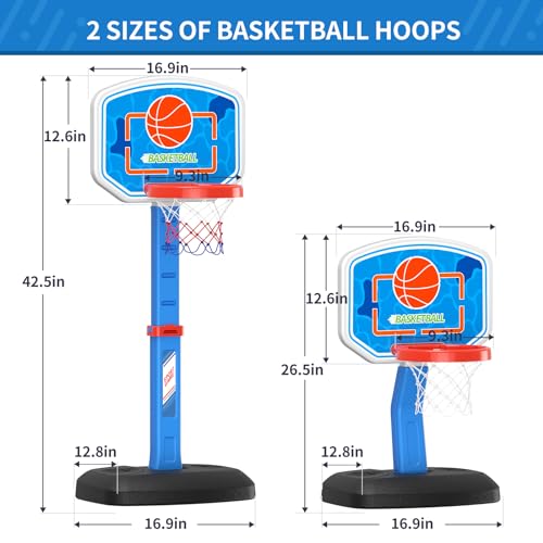 Pool Basketball Hoop Poolside, Pool Toys with Adjustable Height/4 Balls/2 Nets/Pump for Indoor Outdoor, Swimming Pool Summer Water Games Gifts for Kids Boys Girls