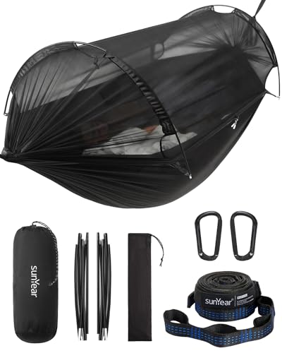 Camping Hammock with Net - Double&Single Hammock with House-like Net- Easy Setup & Pack, Lightweight & Portable, Perfect for Hiking, Backpacking, Outdoor Sleeping