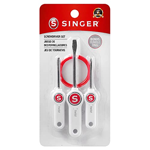 SINGER Machine Sewing & Maintenance Bundle - 7-Piece Set: 3-Piece Screwdriver Set, Angled-Edge Lint Brush, Slant Tip Tweezers, & Serger Machine Needle Threader
