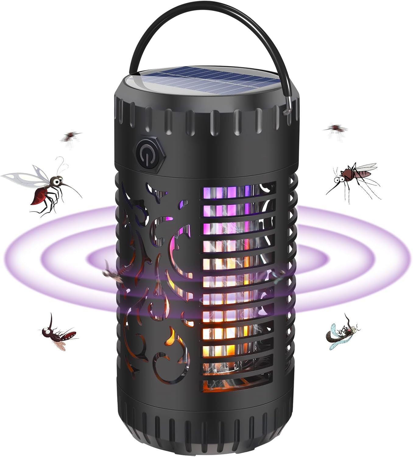 Solar Bug Zapper Outdoor Mosquito Zapper Waterproof Portable Led/Flame & UV Mosquito Killer with Storage Box Cordless Fly Zapper Lighting Lamp for Patio Home Camping
