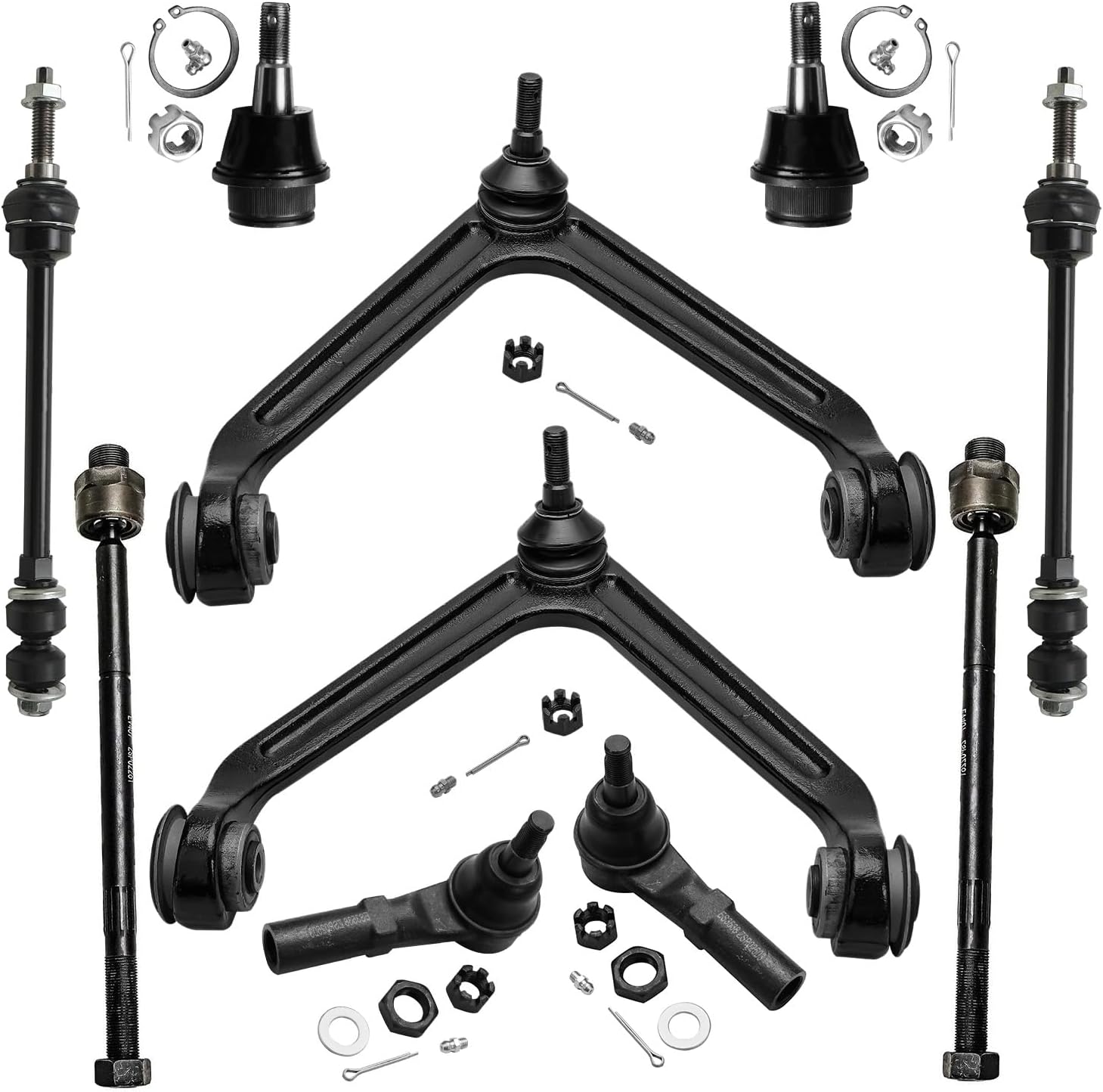 Detroit Axle - 4WD Front 10pc Control Arms Kit for 02-05 Dodge Ram 1500, 2002 2003 2004 2005, 2 Upper Control Arms w/Ball Joints 4 Tie Rods 2 Sway Bars 2 Lower Ball Joints Replacement