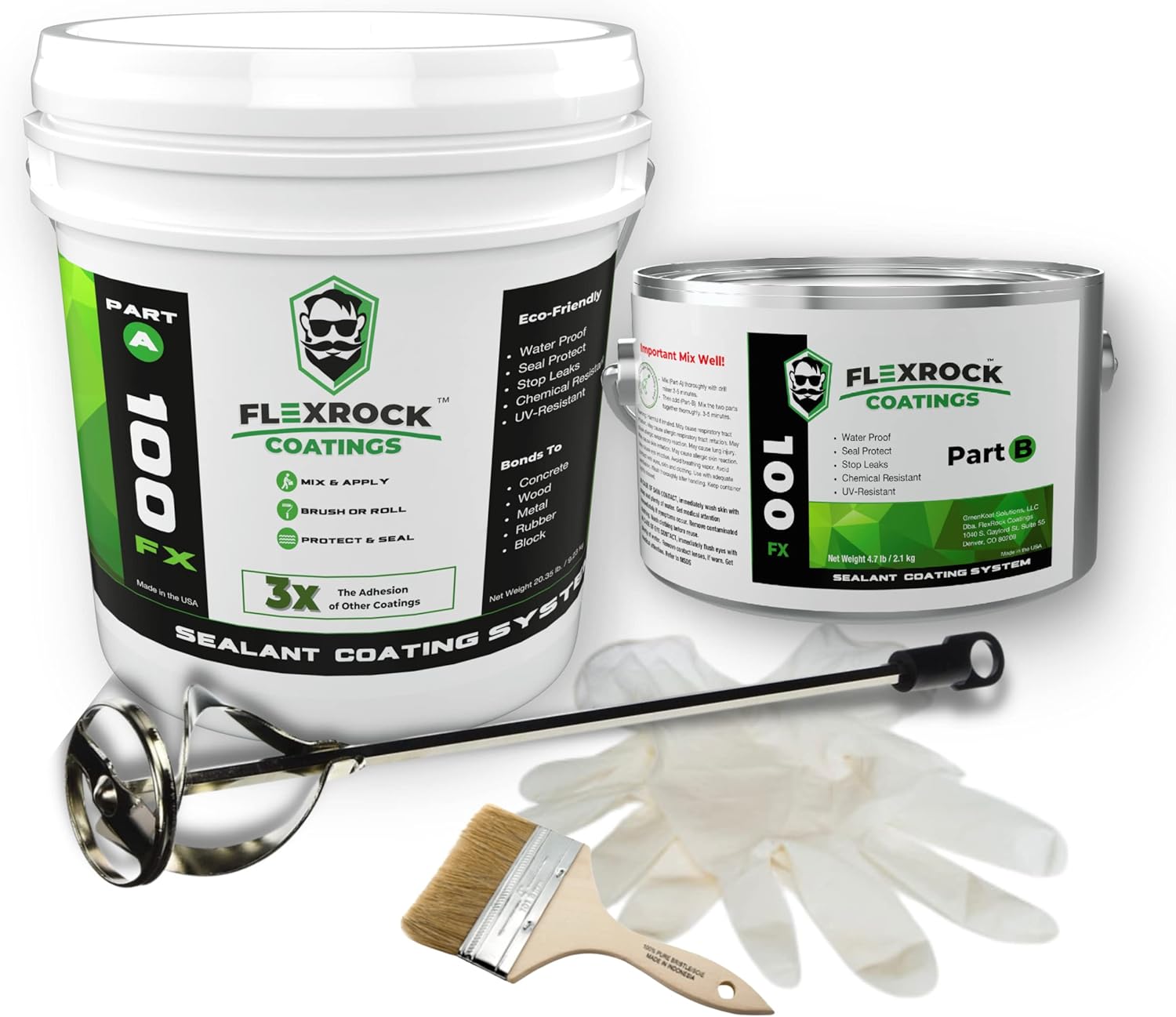 FX-100 Waterproof Sealant – Indoor & Outdoor Coating – Multi-Surface Leak Repair – Easy to Apply – 3X Stronger Than Epoxy – Natural White / 2.5 Gallon Kit with Application Tools