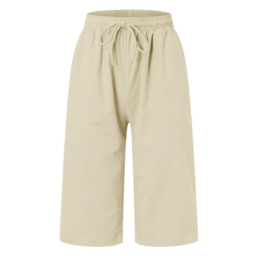 Womens Linen Blend Summer Boho Pant Trousers Elastic Waisted Baggy Stretchy Loose Fit Palazzo Lounge Pants Vacation