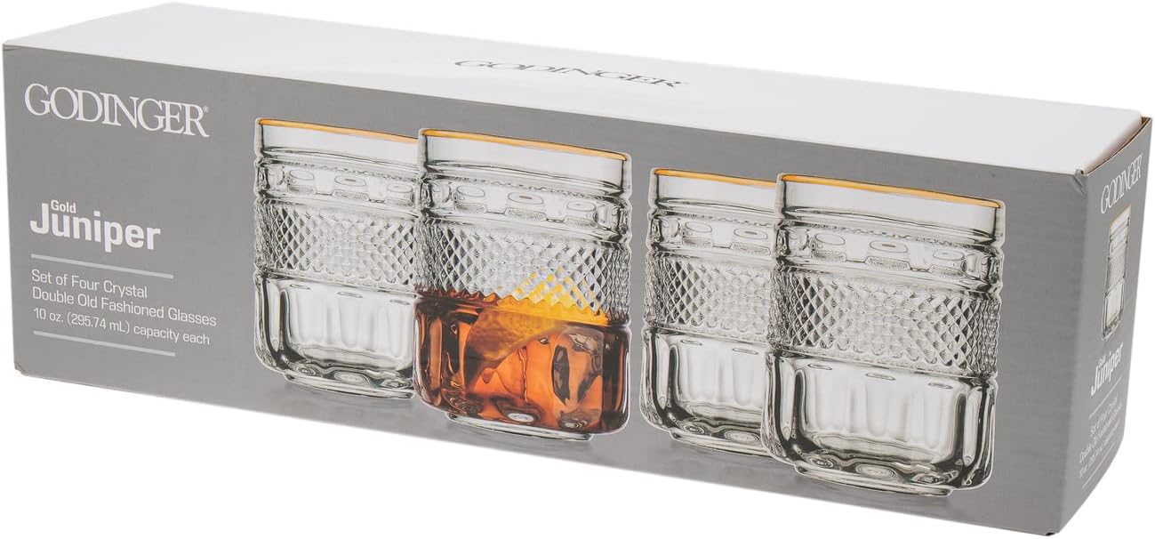 Godinger Double Old Fashioned Beverage Glass Cup Juniper Gold Rim