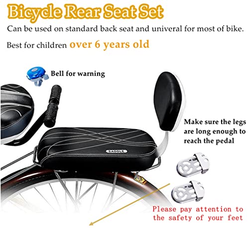 Bicycle Rear Seat Cushion Armrest Footrest Set, Bike Back Seat Child Safety Cushion Armrest Handrail Rear Feet Pedals